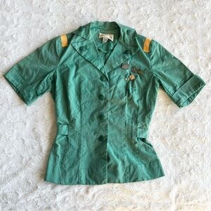 Vintage Girl Scouts Uniform Blouse Womens 8 Green Leader 1960s Chalet Trefoil